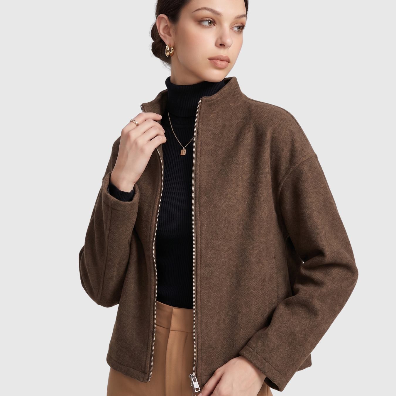 Manteau court femme col montant fermeture zippée