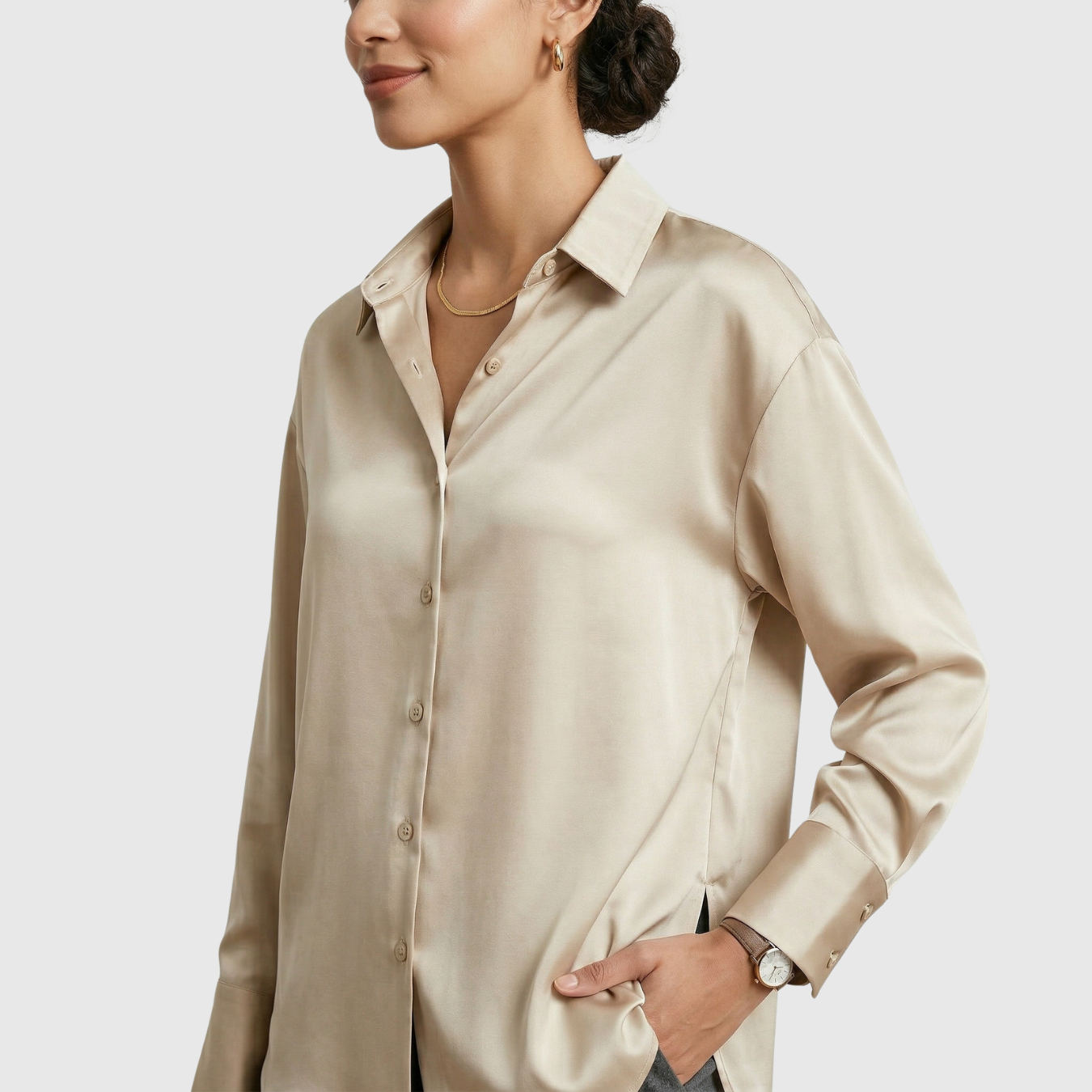 Chemise femme soie manches longues col chemise fermeture boutonnée