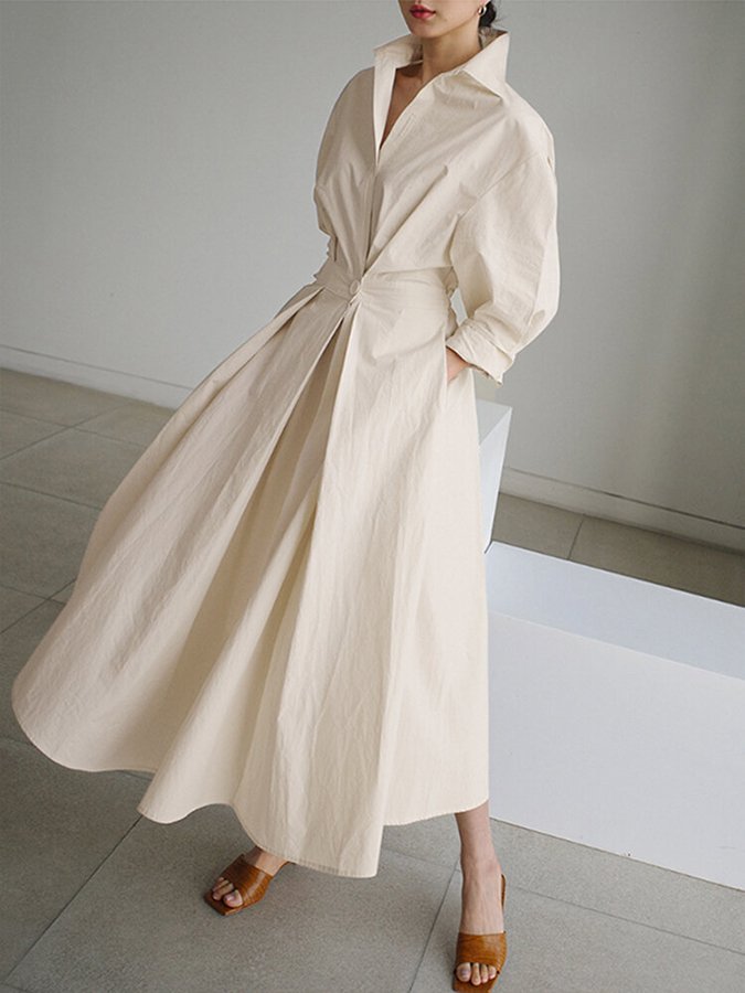 Robe Chemise Longue Femme Ceinturée Col Événement Élégant