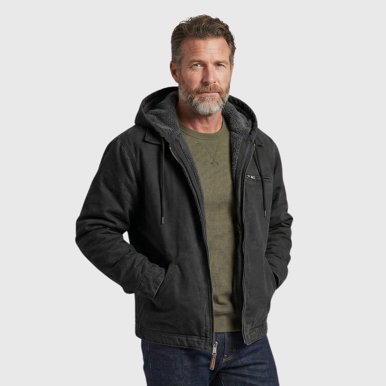 Veste polaire homme à capuche zippée manches longues coupe chaude