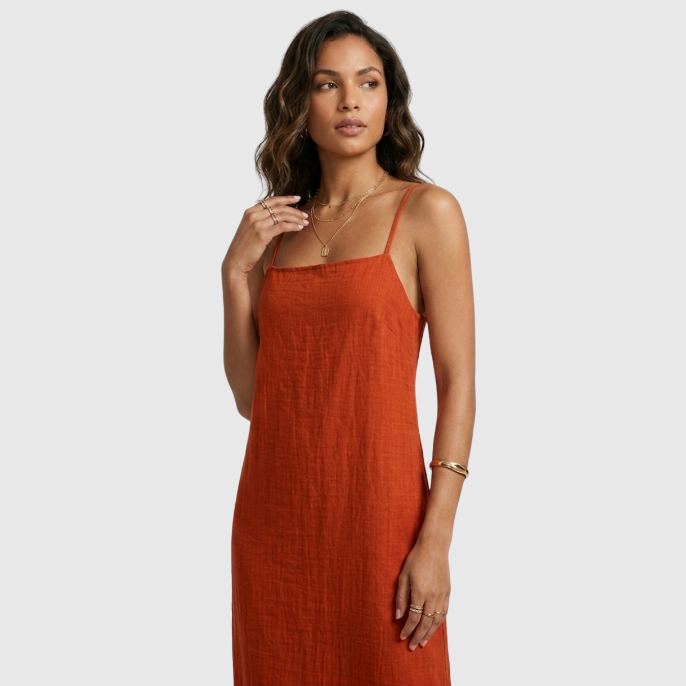Robe longue femme coton bretelles fines col carré