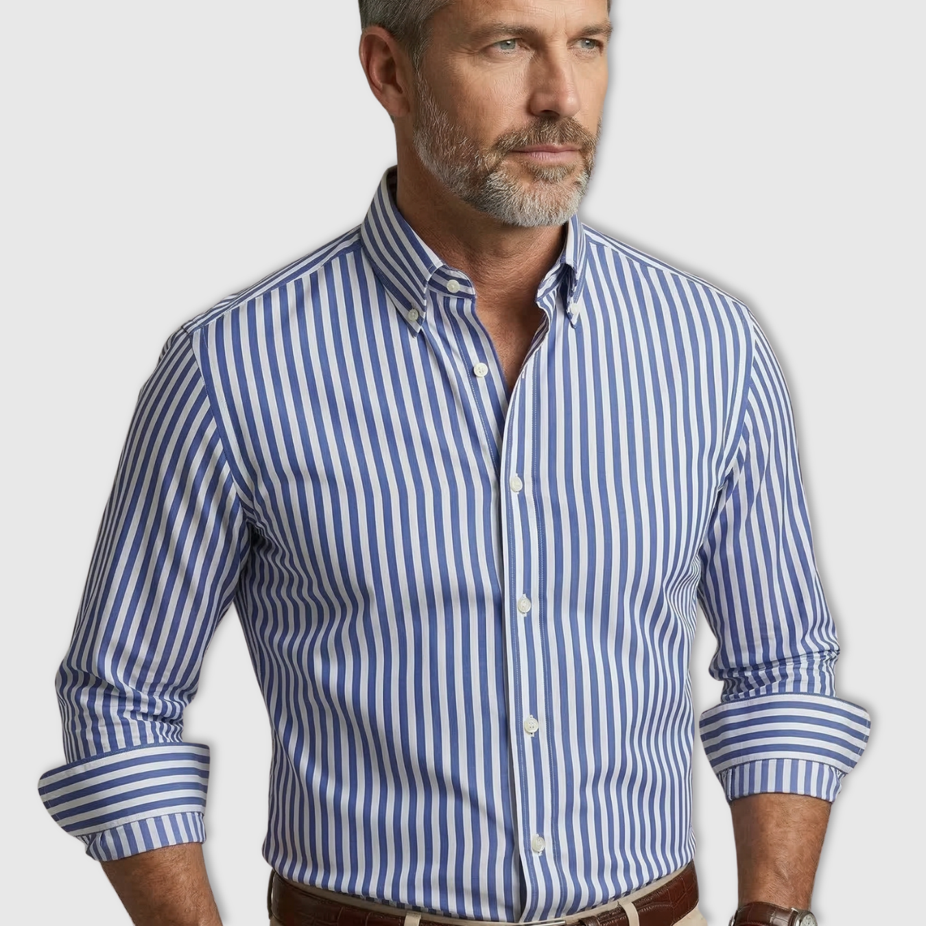 Chemise Homme à Rayures Manches Longues col Boutonné Coupe Classique Coton