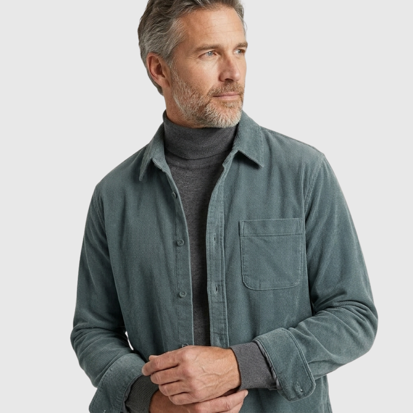 Chemise homme velours côtelé manches longues coupe droite boutonnée