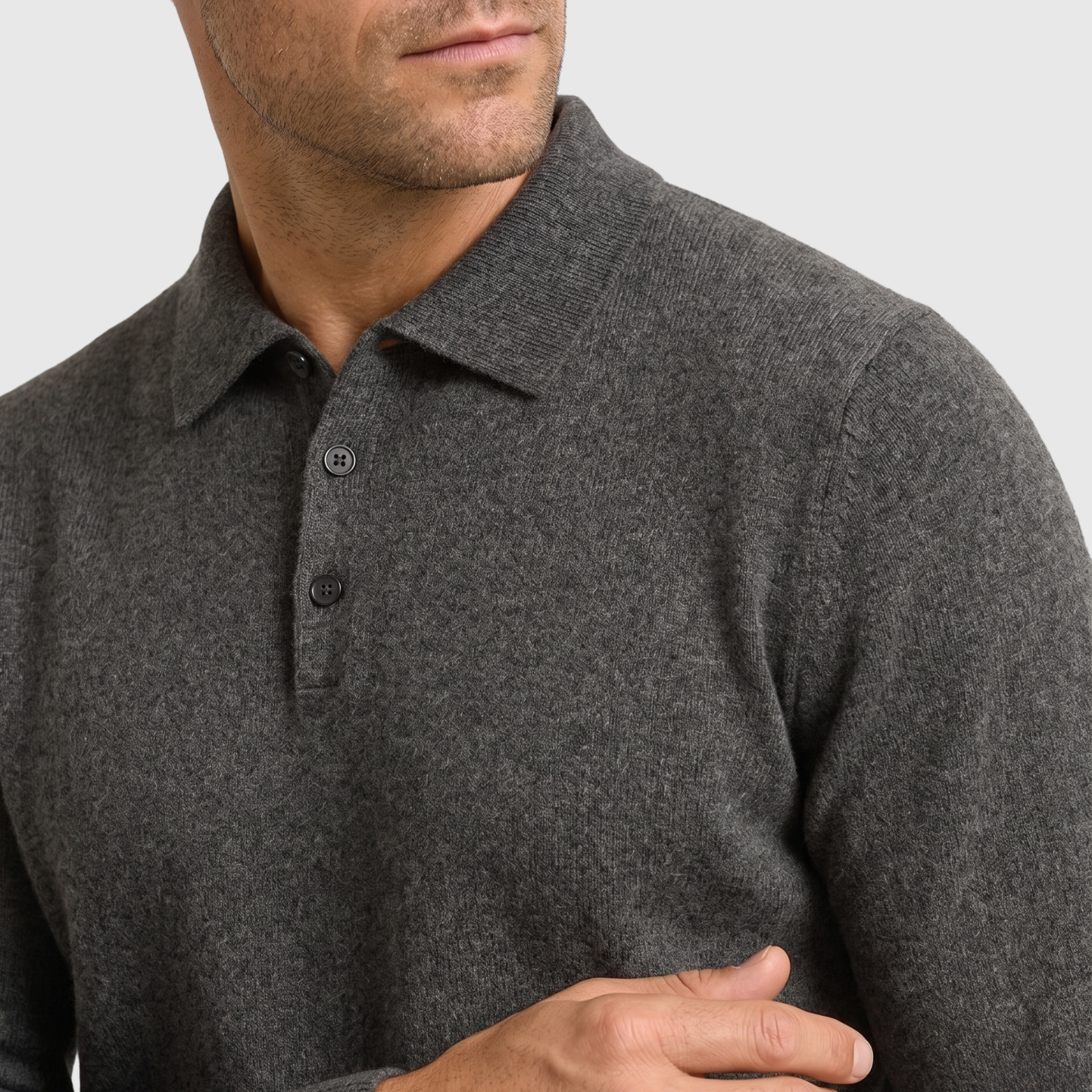 Pull homme col polo laine mérinos manches longues coupe ajustée