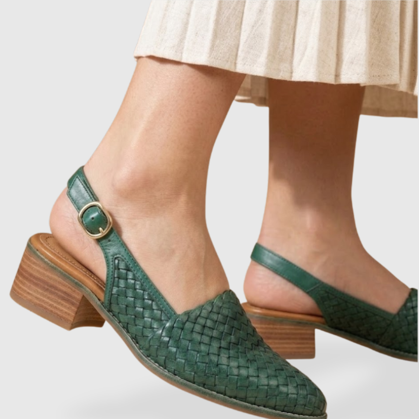 Escarpins slingback femme bout pointu tressé bride arrière talon bas