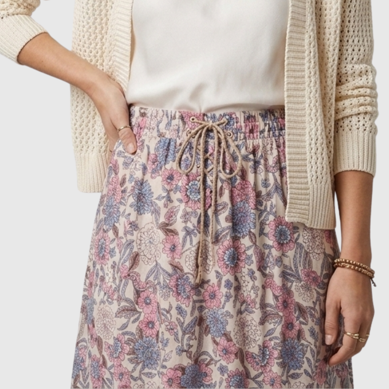 Jupe longue femme imprimée florale taille haute coupe fluide