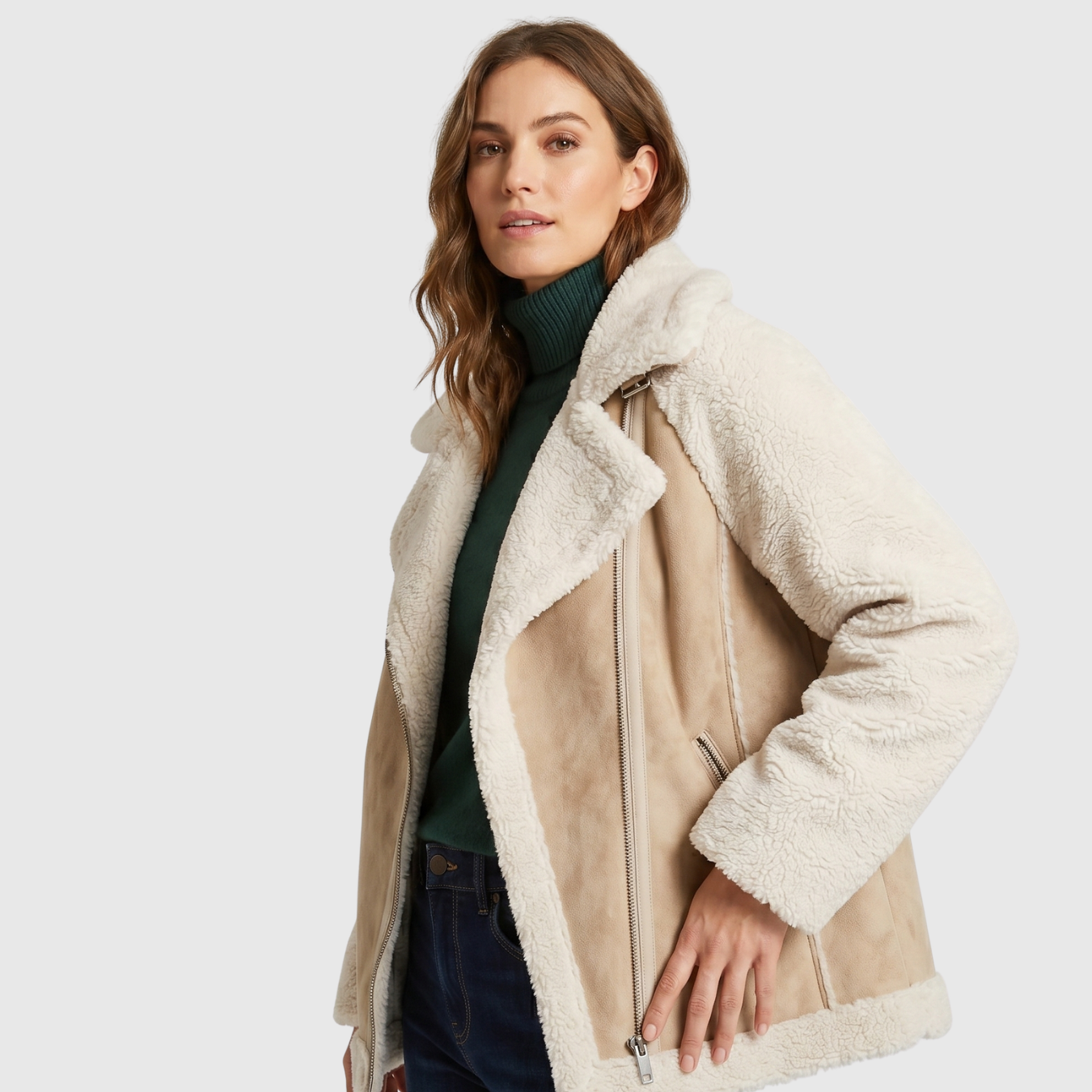 Manteau femme fausse fourrure effet peau lainée coupe oversize