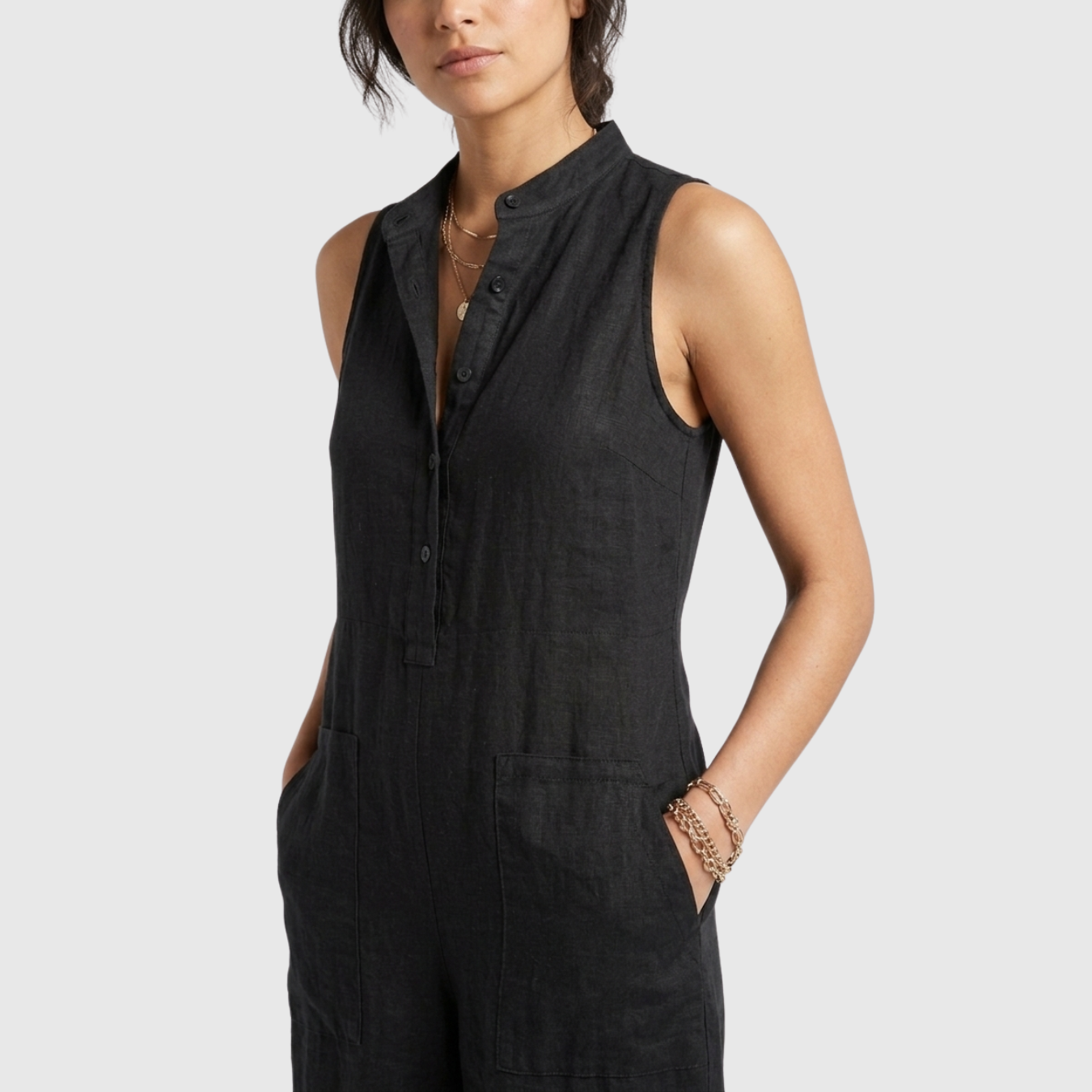 Combinaison femme lin mélangé sans manches coupe ample