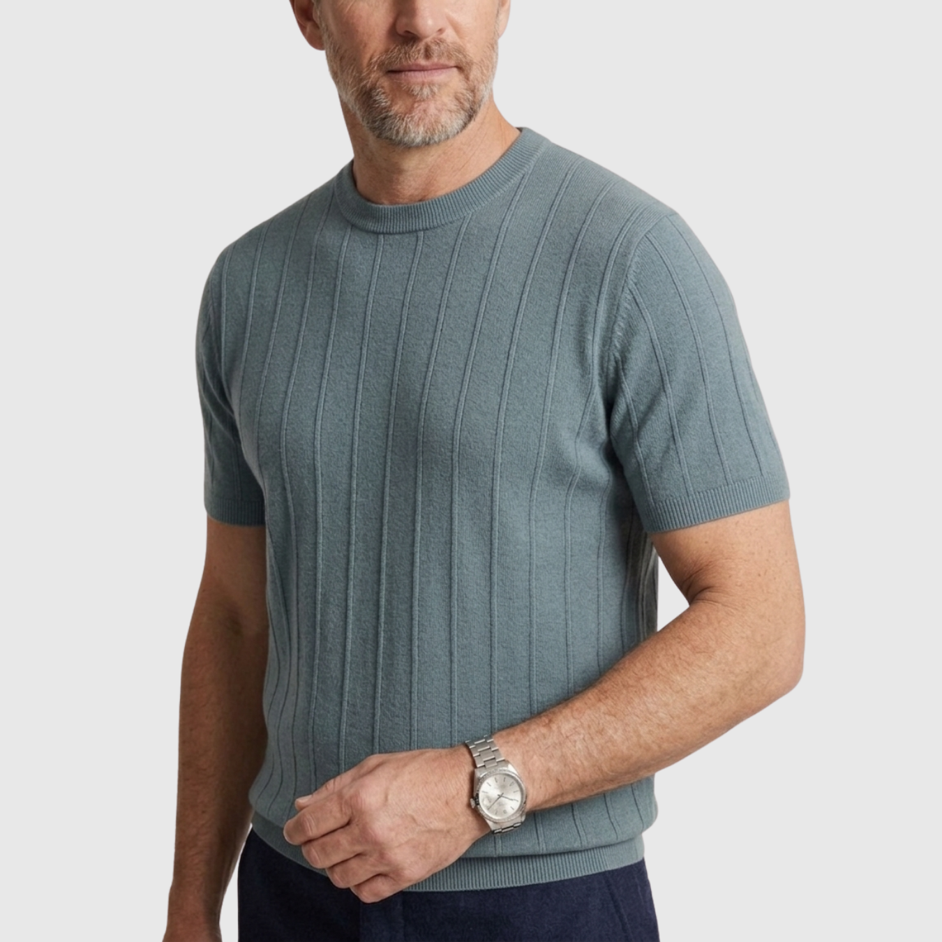 T-shirt homme maille côtelée col rond manches courtes coupe ajustée