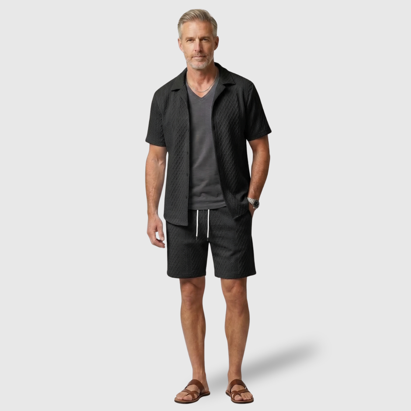 Ensemble homme chemise et short manches courtes coupe décontractée été