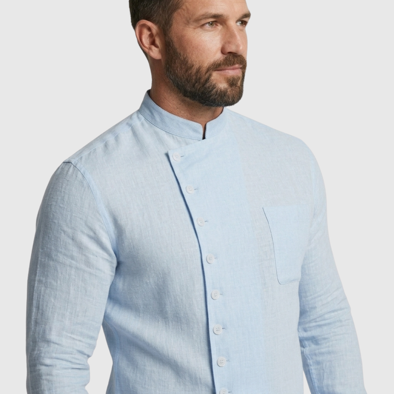 Chemise homme lin col mao manches longues