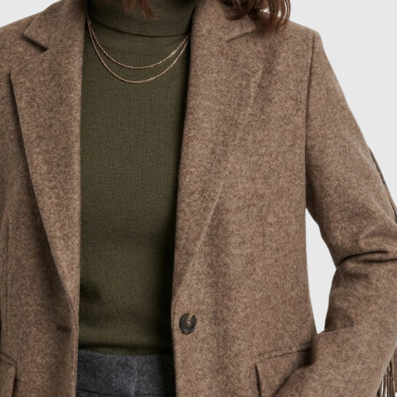 Blazer femme laine manches longues franges coupe droite boutonné