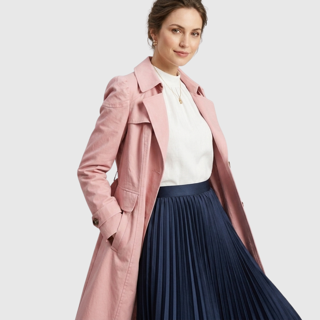 Trench femme ceinturé mi-long à boutons coupe ajustée