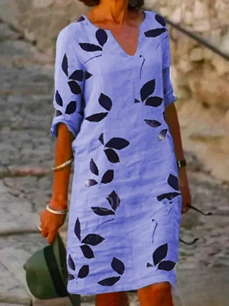 Robe femme basique manches mi-longues imprimé floral
