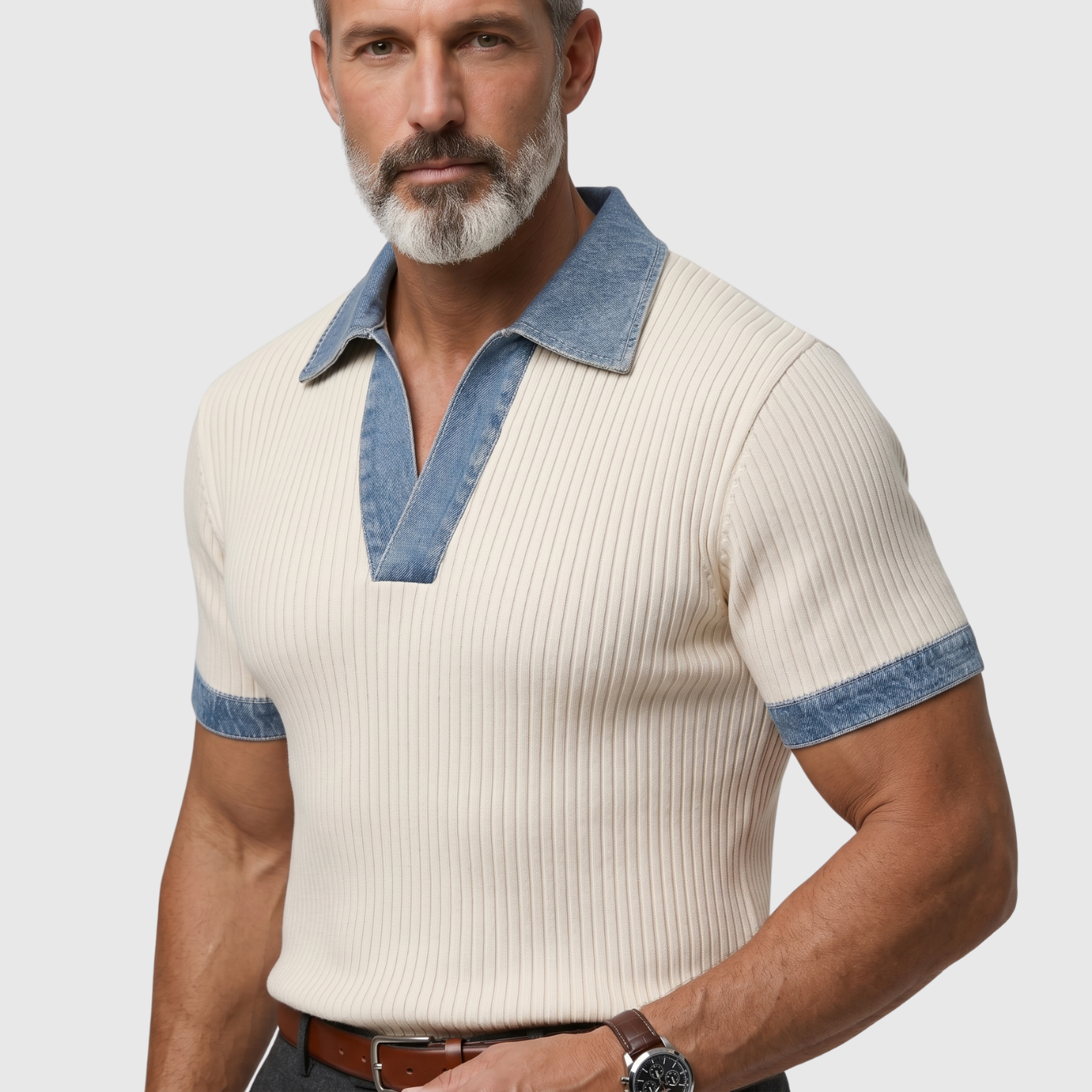 Polo homme maille côtelée coupe ajustée manches courtes