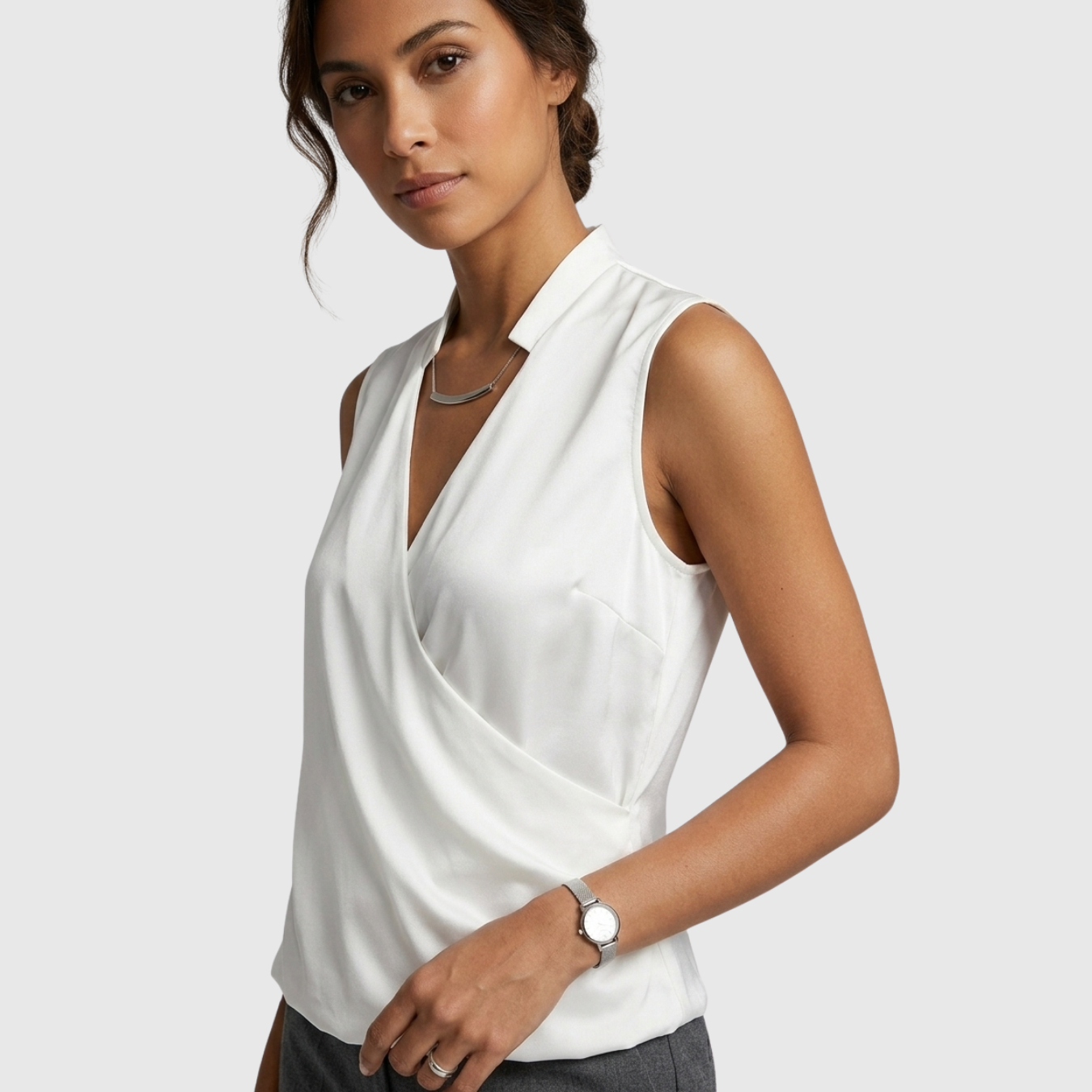 Blouse femme cache-cœur sans manches col V coupe fluide
