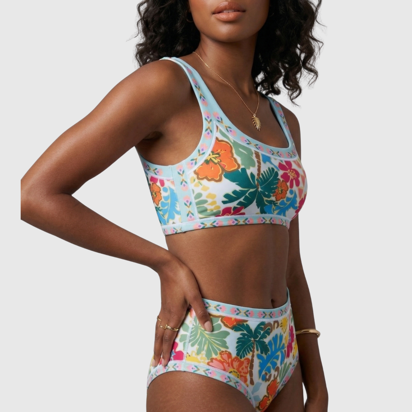 Maillot de bain femme bikini deux pièces taille haute soutien-gorge triangle ajustable