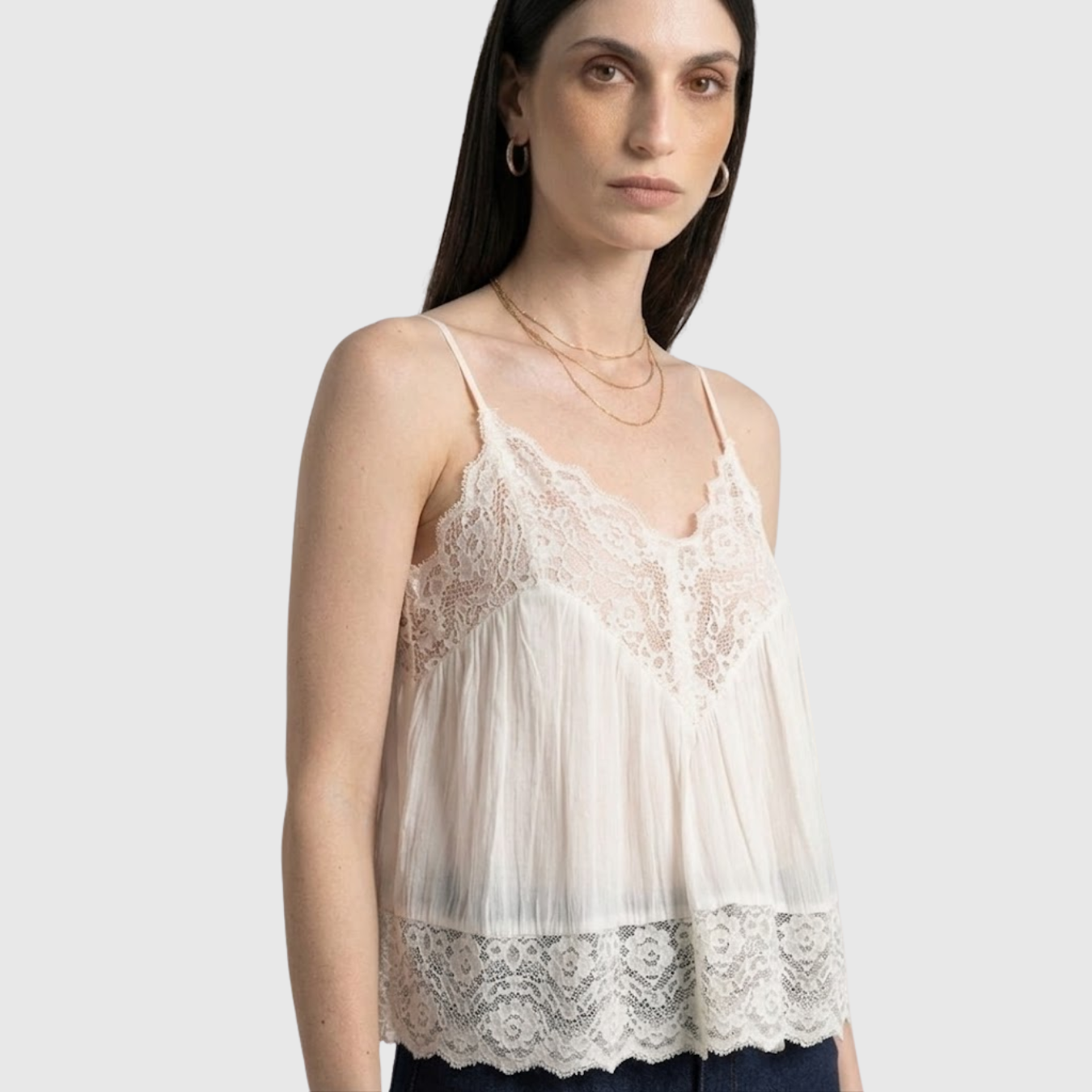 Caraco femme dentelle bretelles fines col en V coupe fluide été