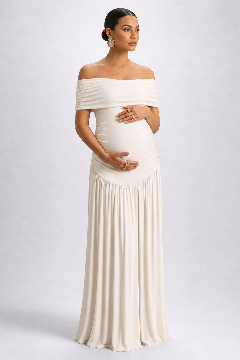 Robe Maternité Longue Épaules Dénudées Fluide Grossesse