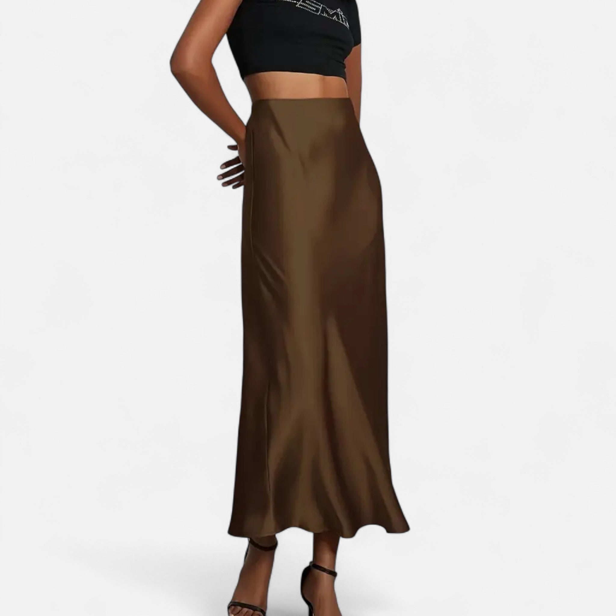 Jupe satin femme taille haute midi élégante