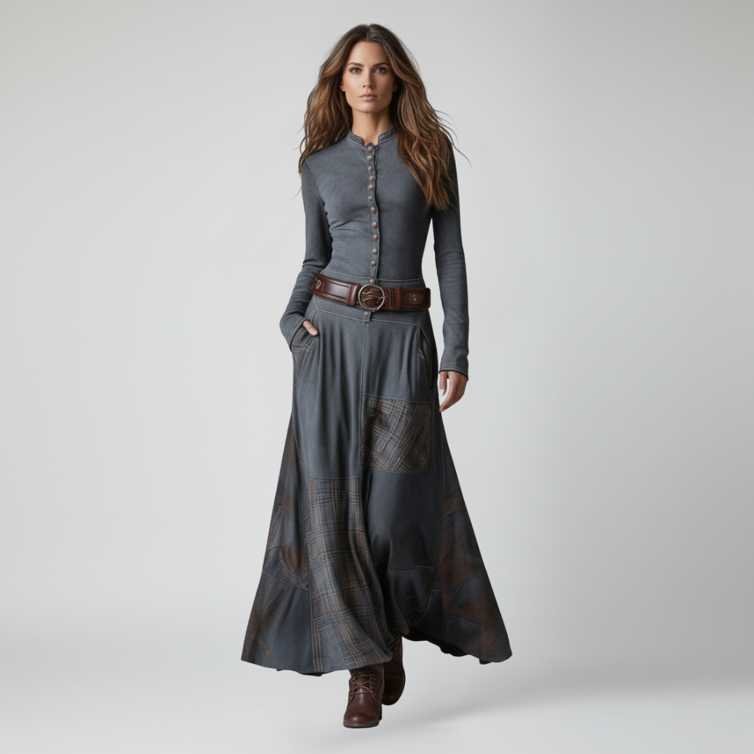 Robe maxi Charlotte en suédine à carreaux