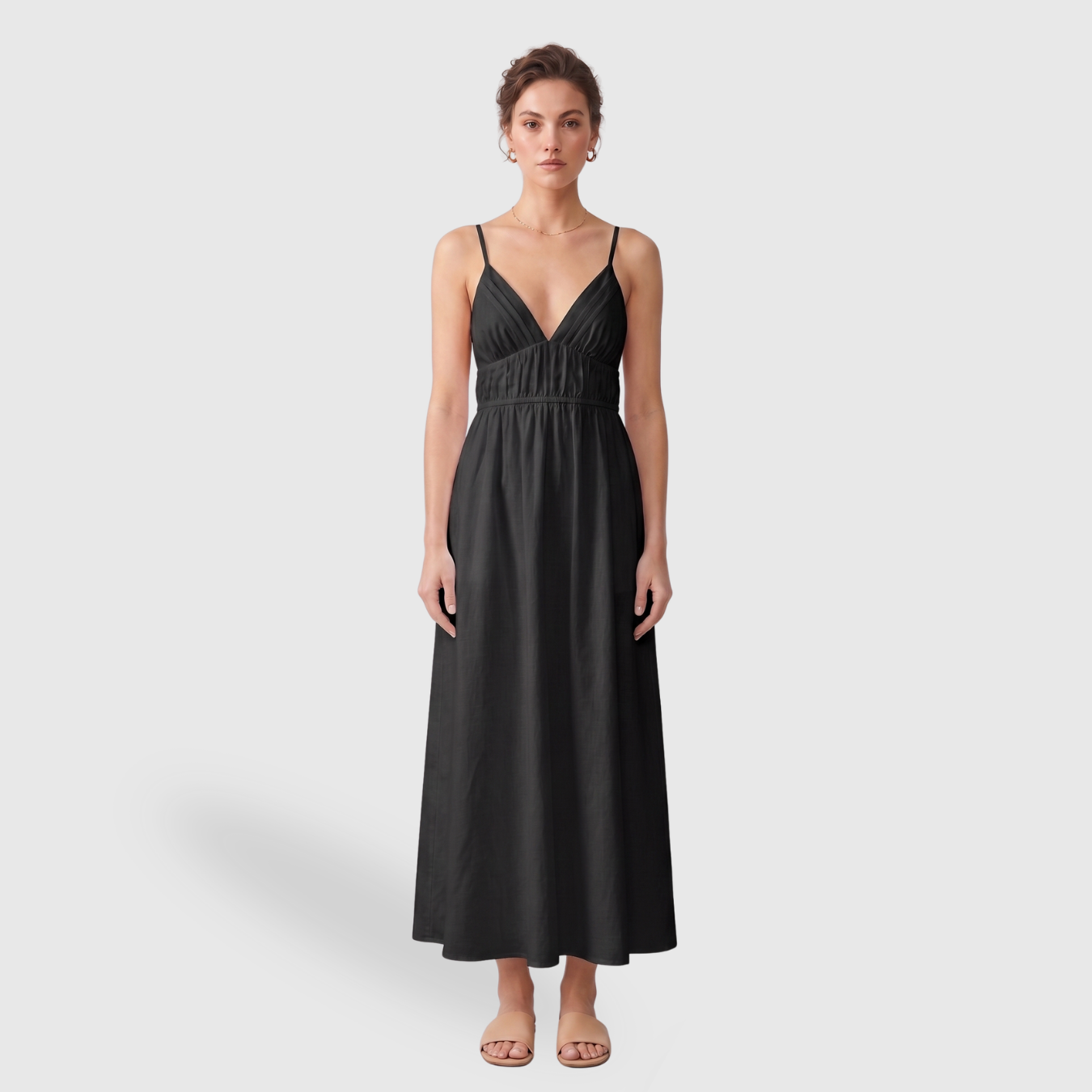 Robe longue dos nu femme coton bretelles fines coupe fluide