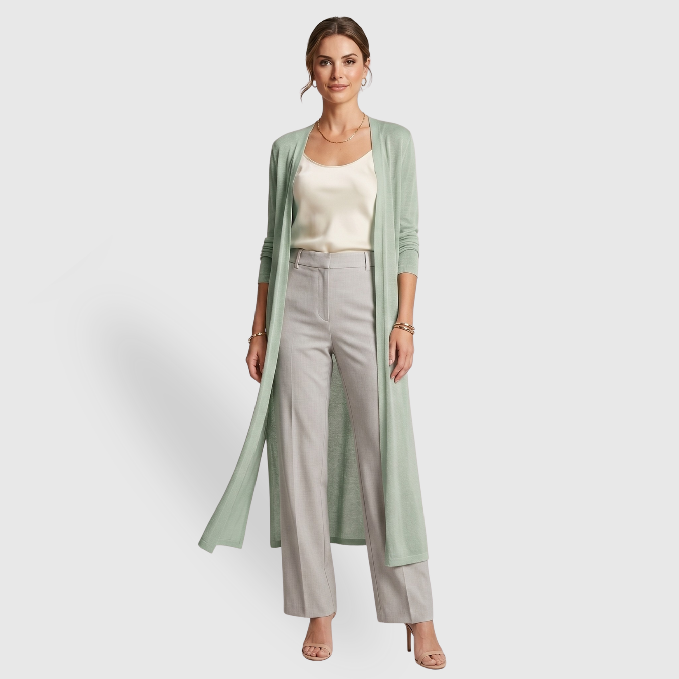 Gilet long femme léger ouvert coupe fluide manches longues