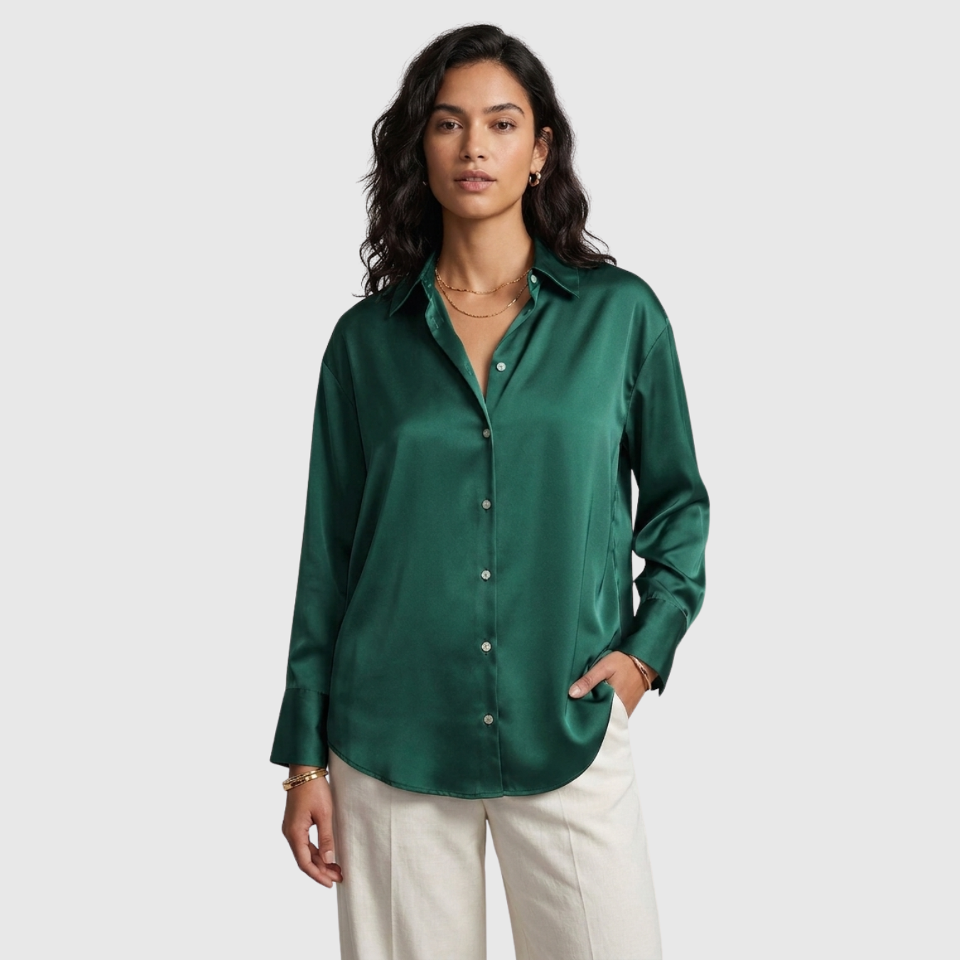 Chemise femme fluide manches longues col classique fermeture boutonnée