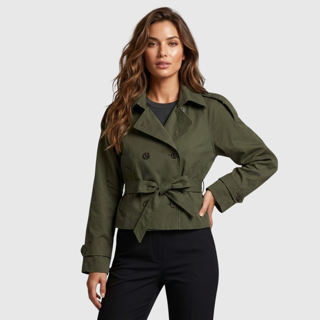 Trench court femme boutonné coupe droite col montant