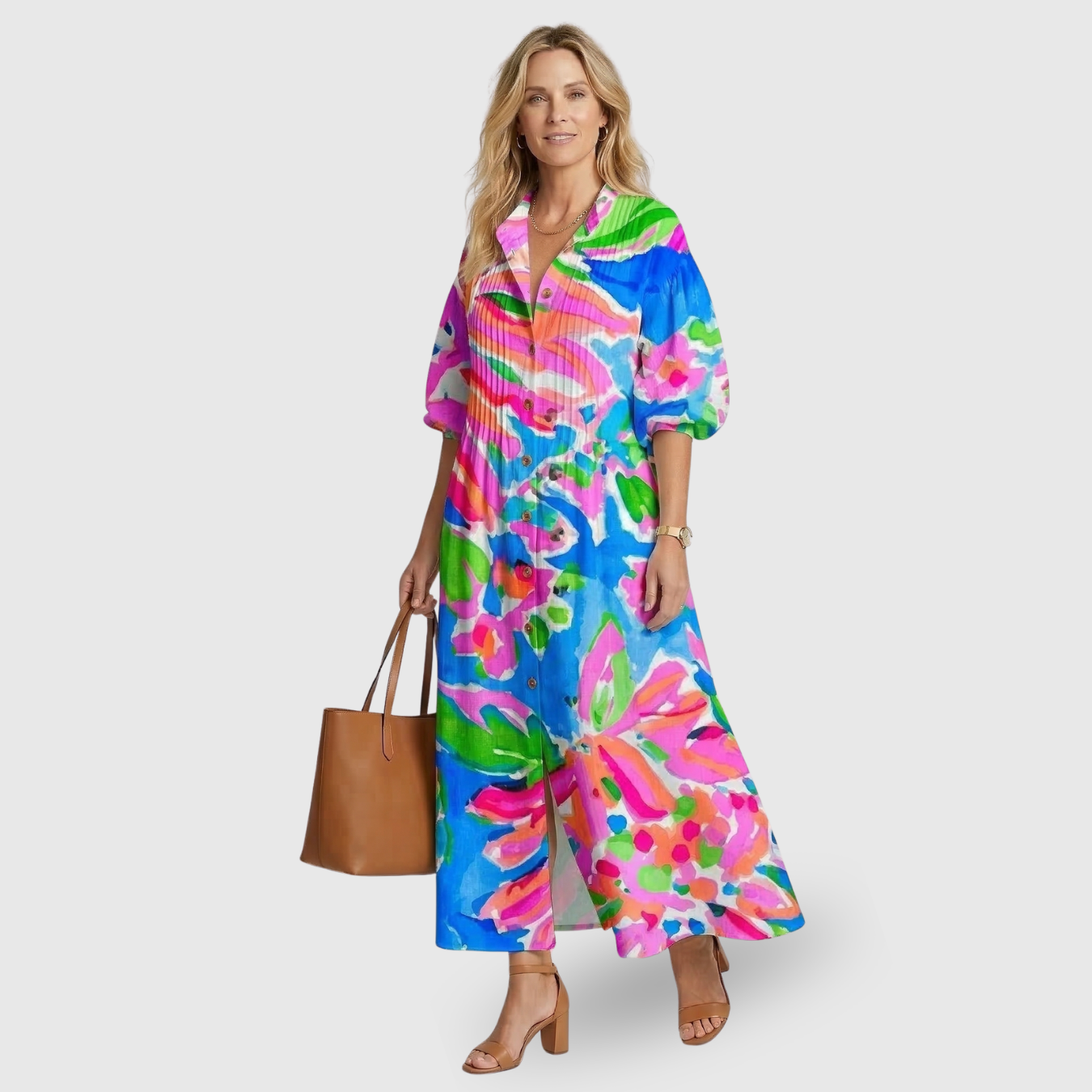 Robe longue femme col en V manches courtes coupe fluide taille empire été