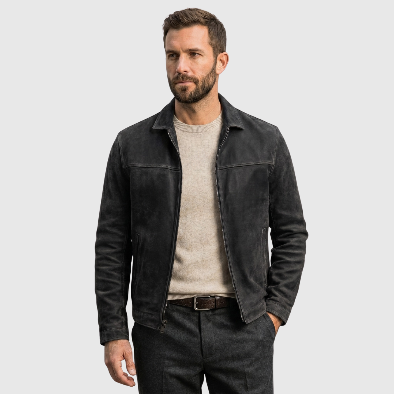 Veste homme similicuir zippée coupe droite style biker casual