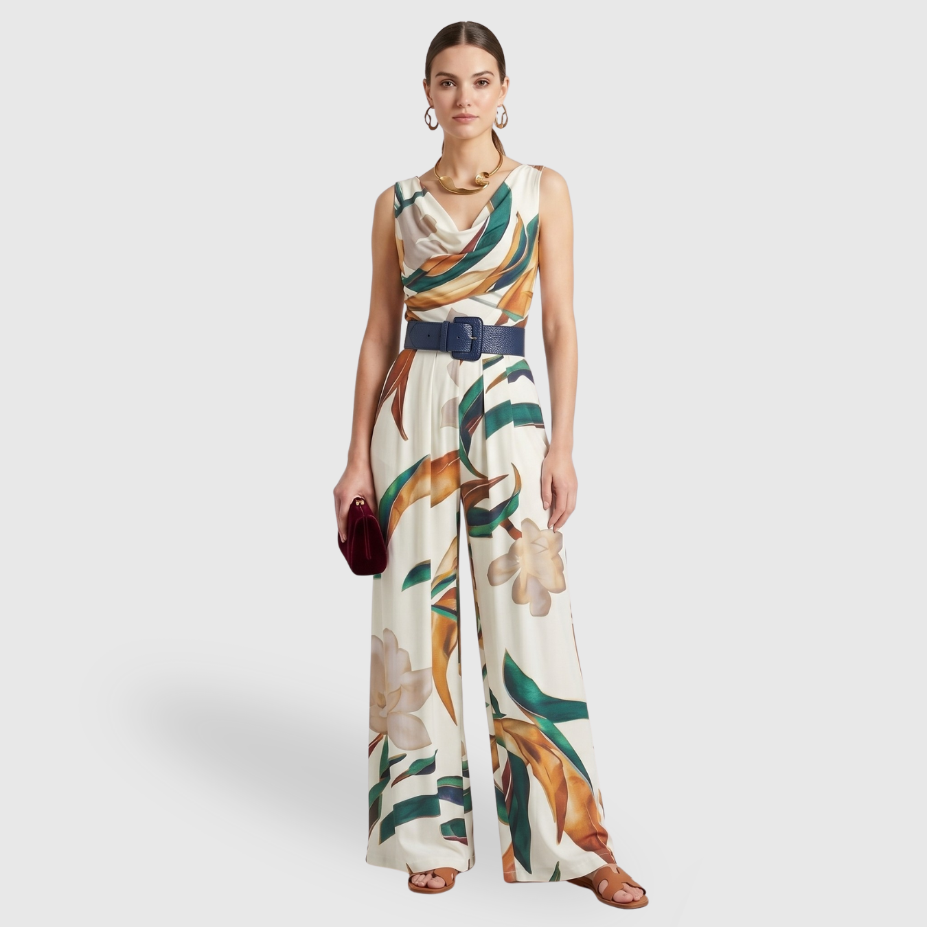 Combinaison femme épaules dénudées coupe large imprimé floral