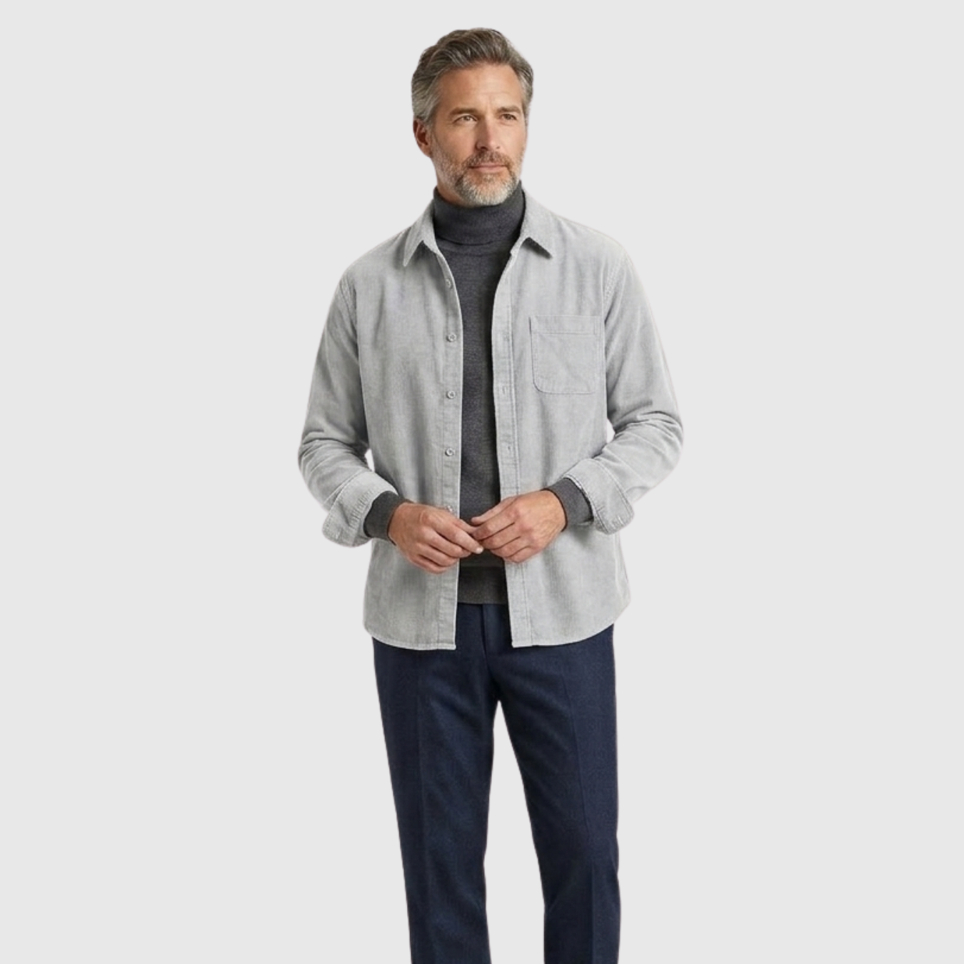 Chemise homme velours côtelé manches longues coupe droite boutonnée