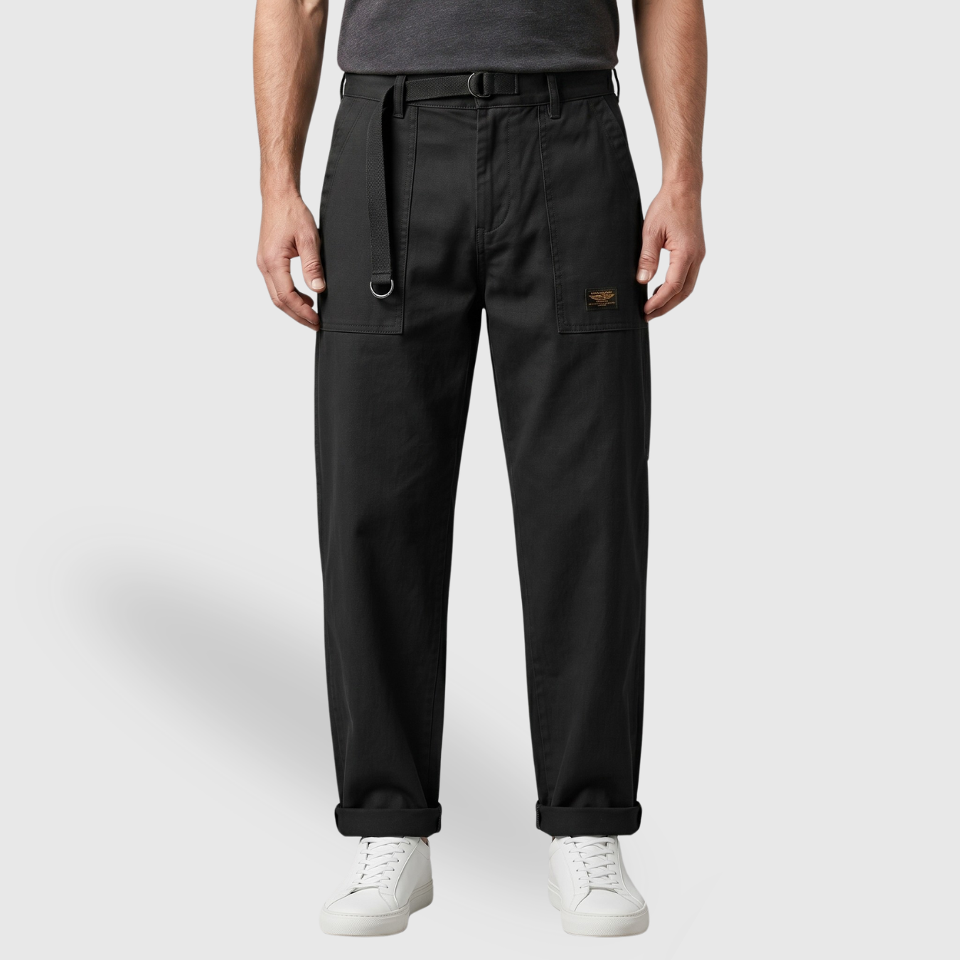 Pantalon cargo homme coupe large à poches rabat style workwear