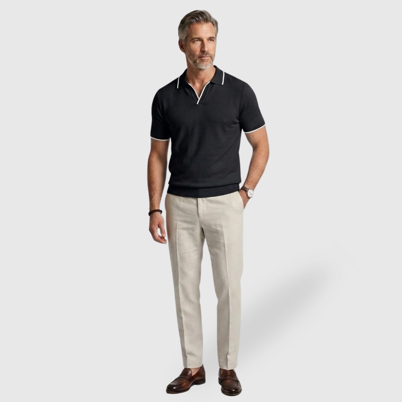 Polo homme manches courtes coupe ajustée col ouvert finition contrastée