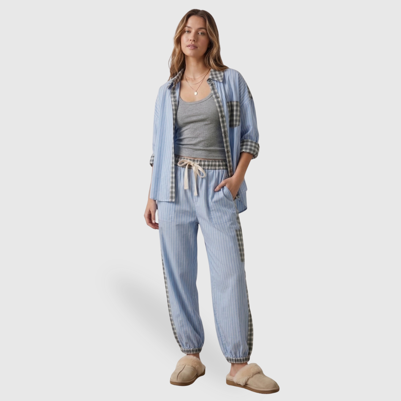 Pyjama femme coton deux pièces ensemble nuit confortable extensible