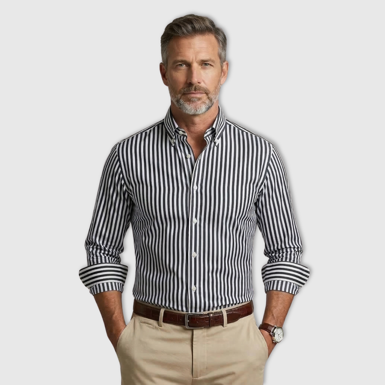 Chemise Homme à Rayures Manches Longues col Boutonné Coupe Classique Coton