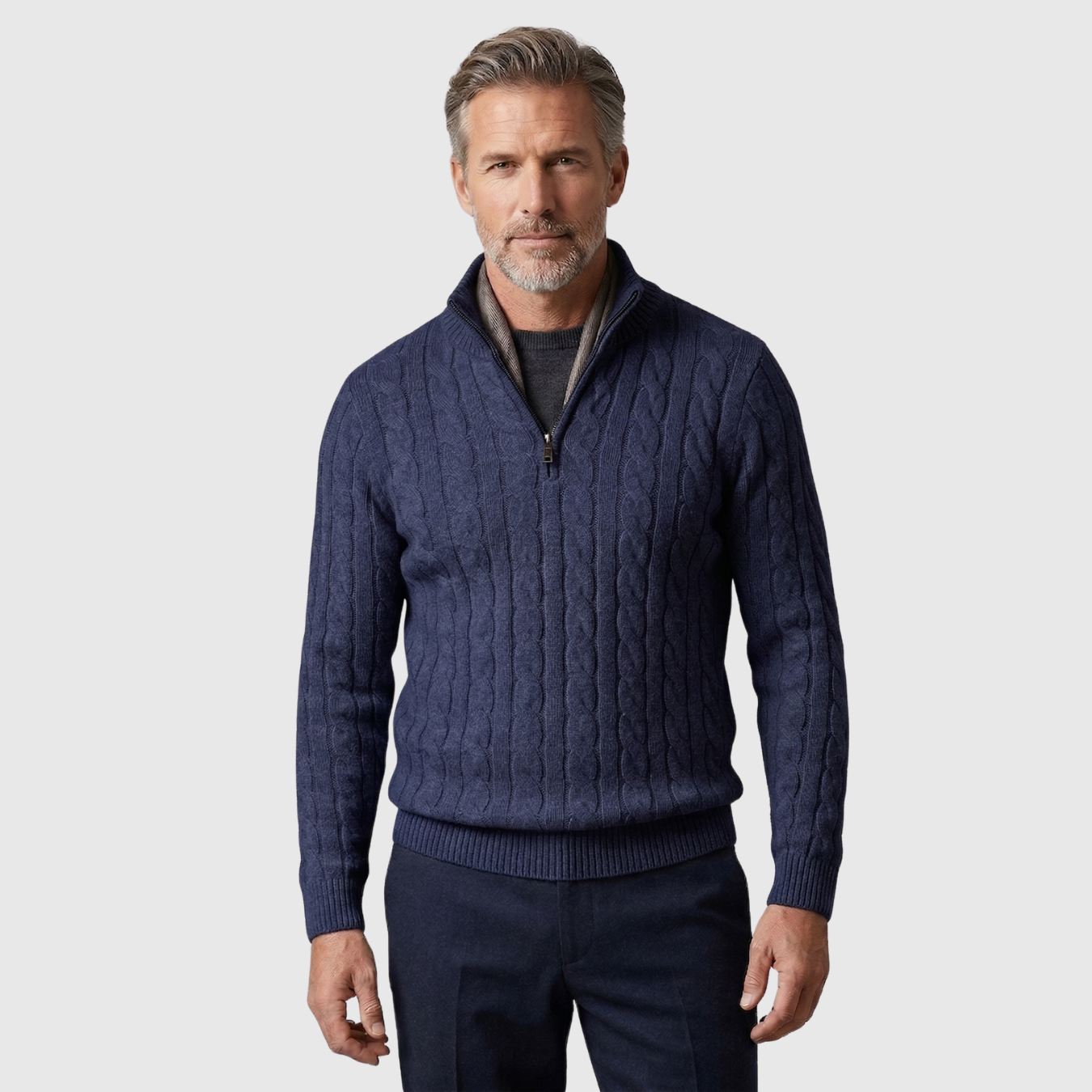 Pull homme col camionneur maille torsadée manches longues fermeture zippée