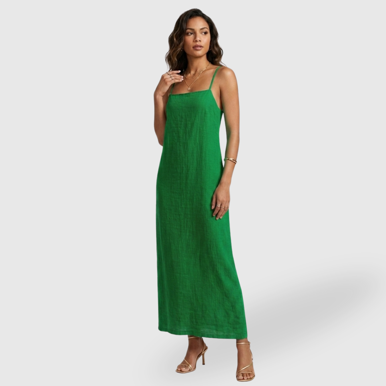Robe longue femme coton bretelles fines col carré