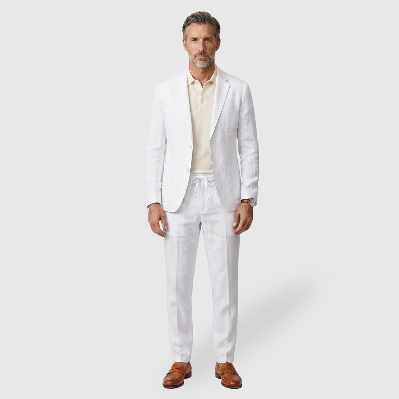 Costume homme lin mélange deux pièces blazer pantalon cordon
