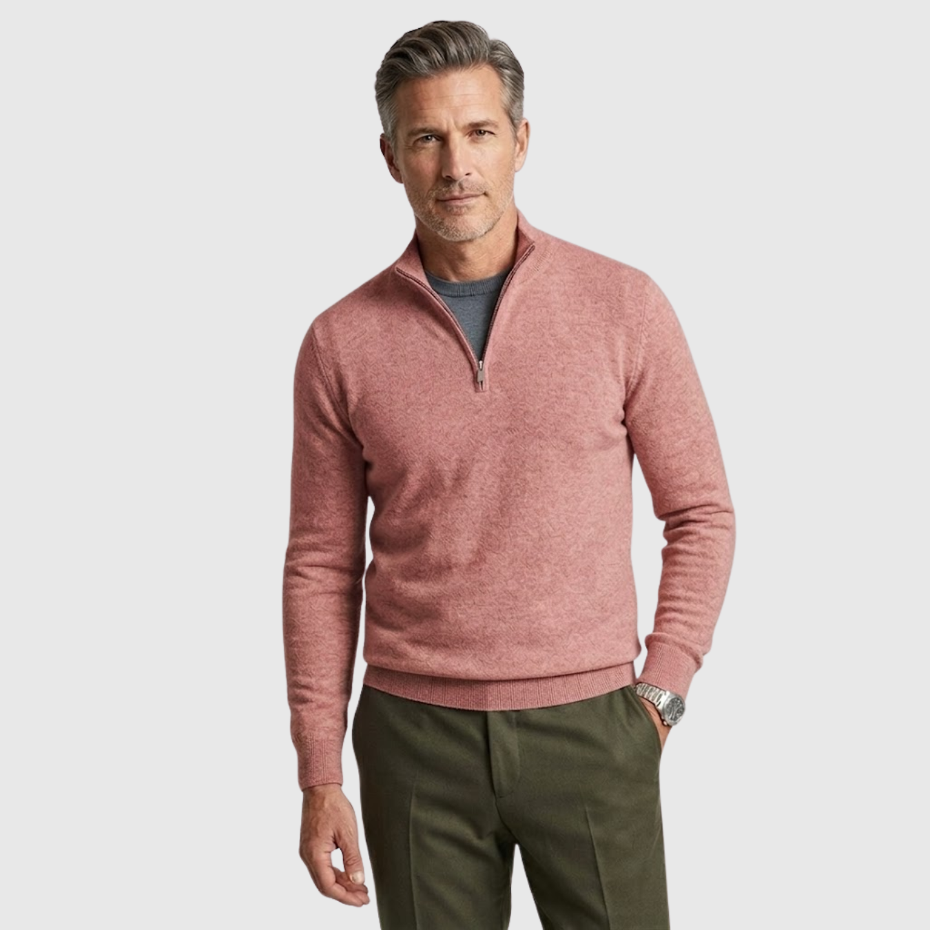 Pull homme col camionneur demi-zip manches longues coupe casual