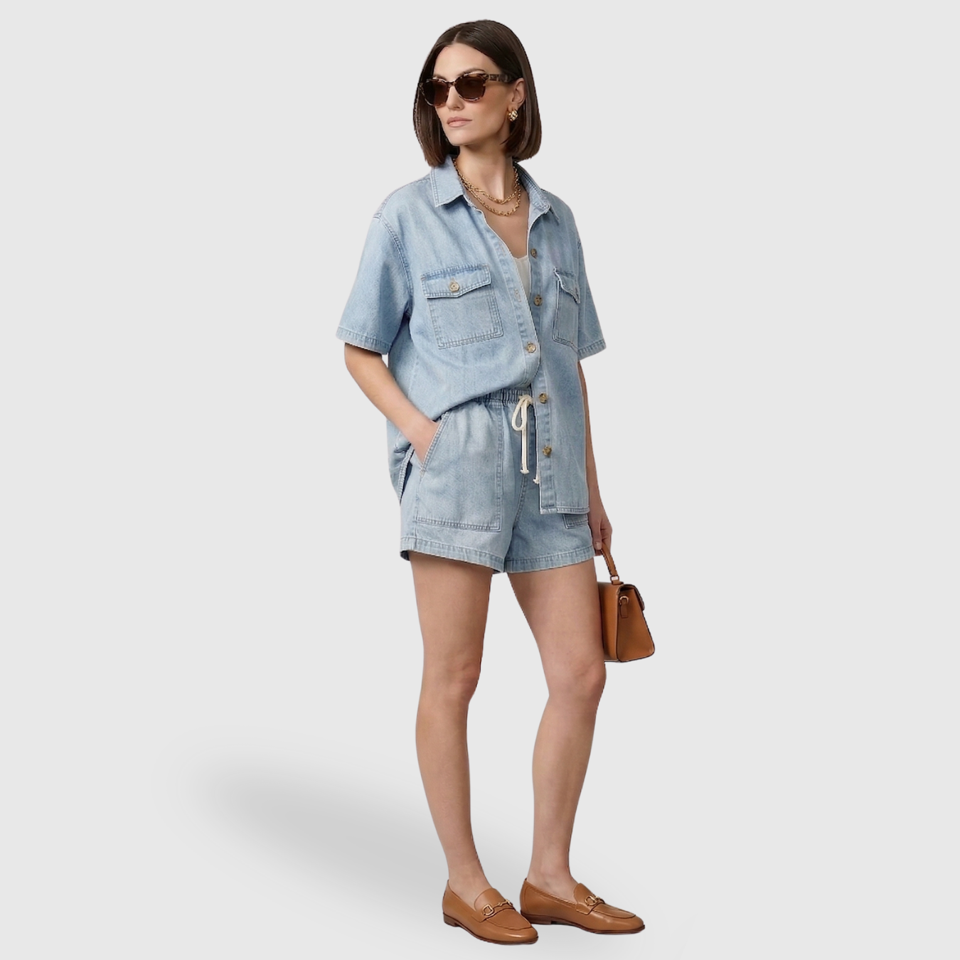 Ensemble femme denim 2 pièces veste et jean coupe droite taille haute