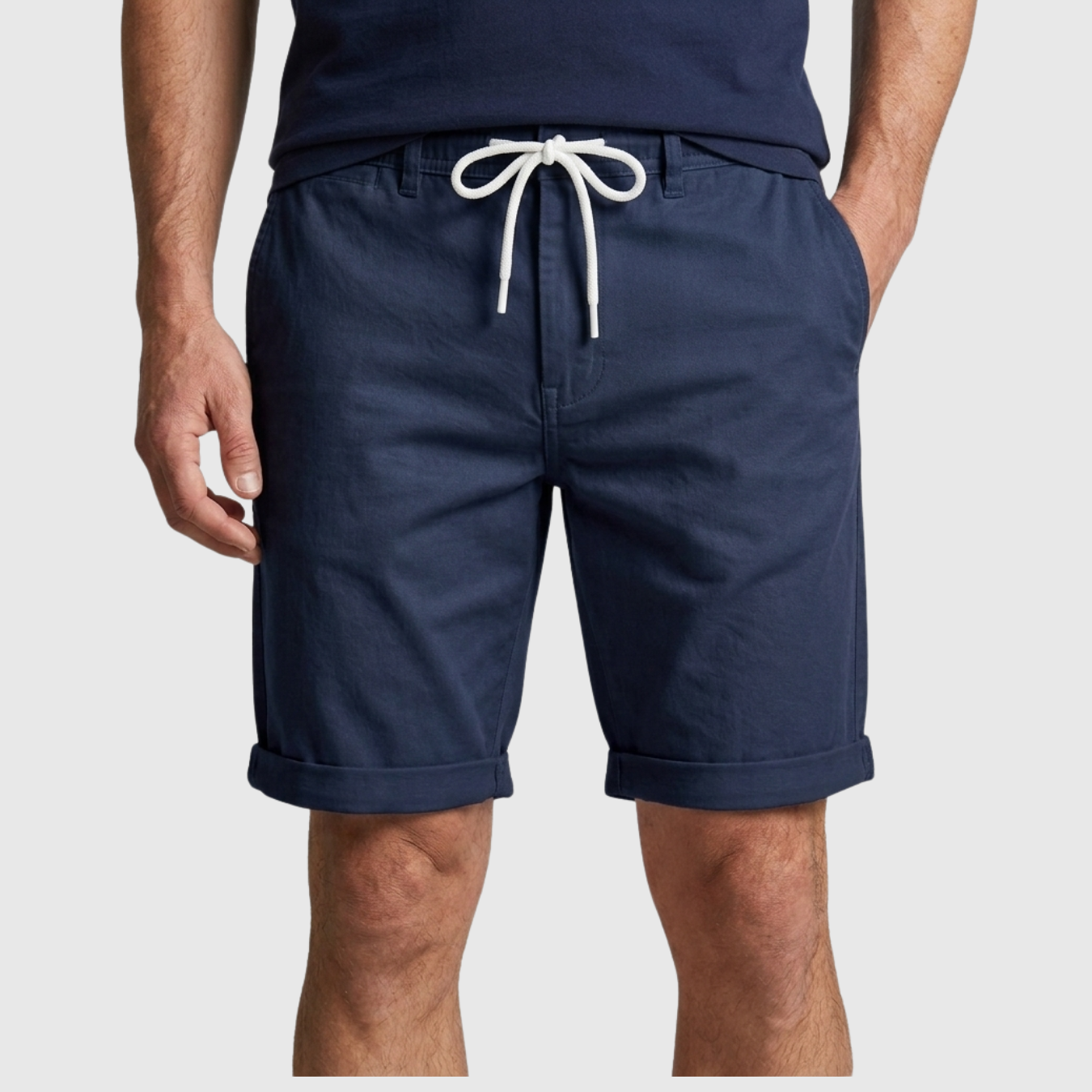 Short homme lin taille élastique à cordon coupe droite