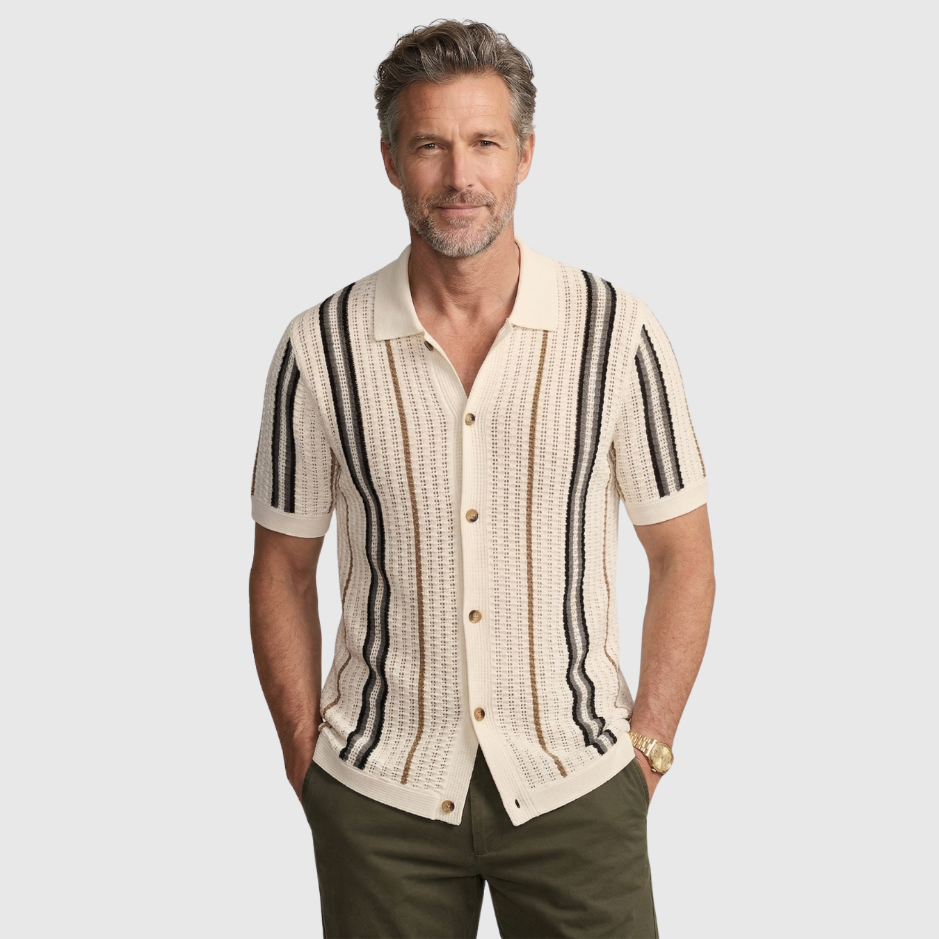 Chemise homme maille manches courtes col ouvert fermeture boutonnée