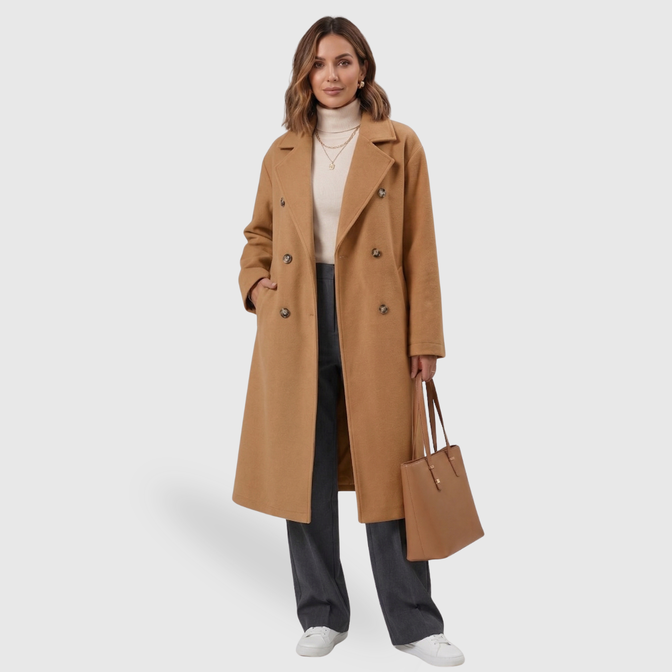 Trench femme laine coupe A ceinturé double boutonnage long manteau