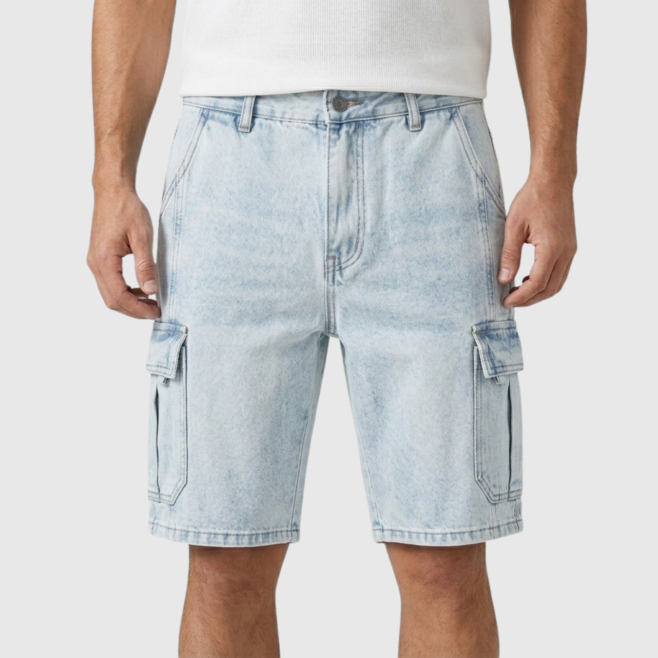 Short cargo homme denim coupe décontractée multi-poches