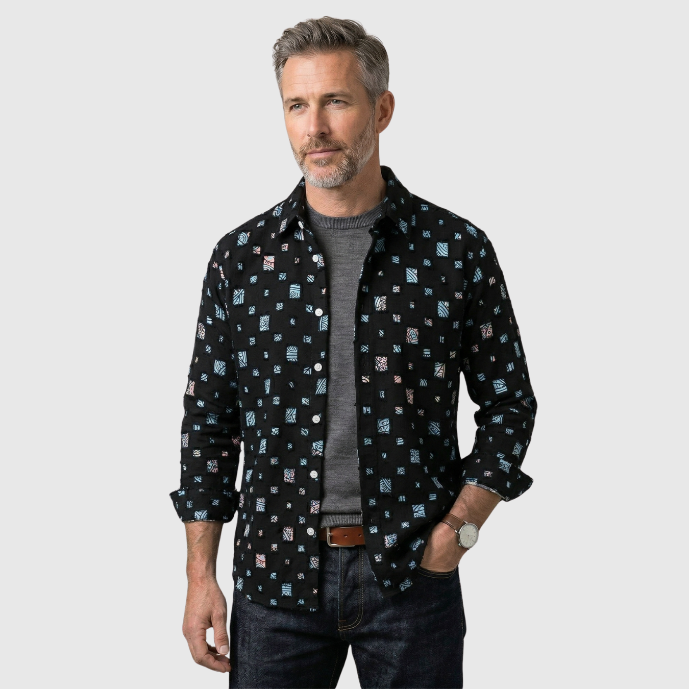 Chemise homme à carreaux manches longues coupe droite boutonnée