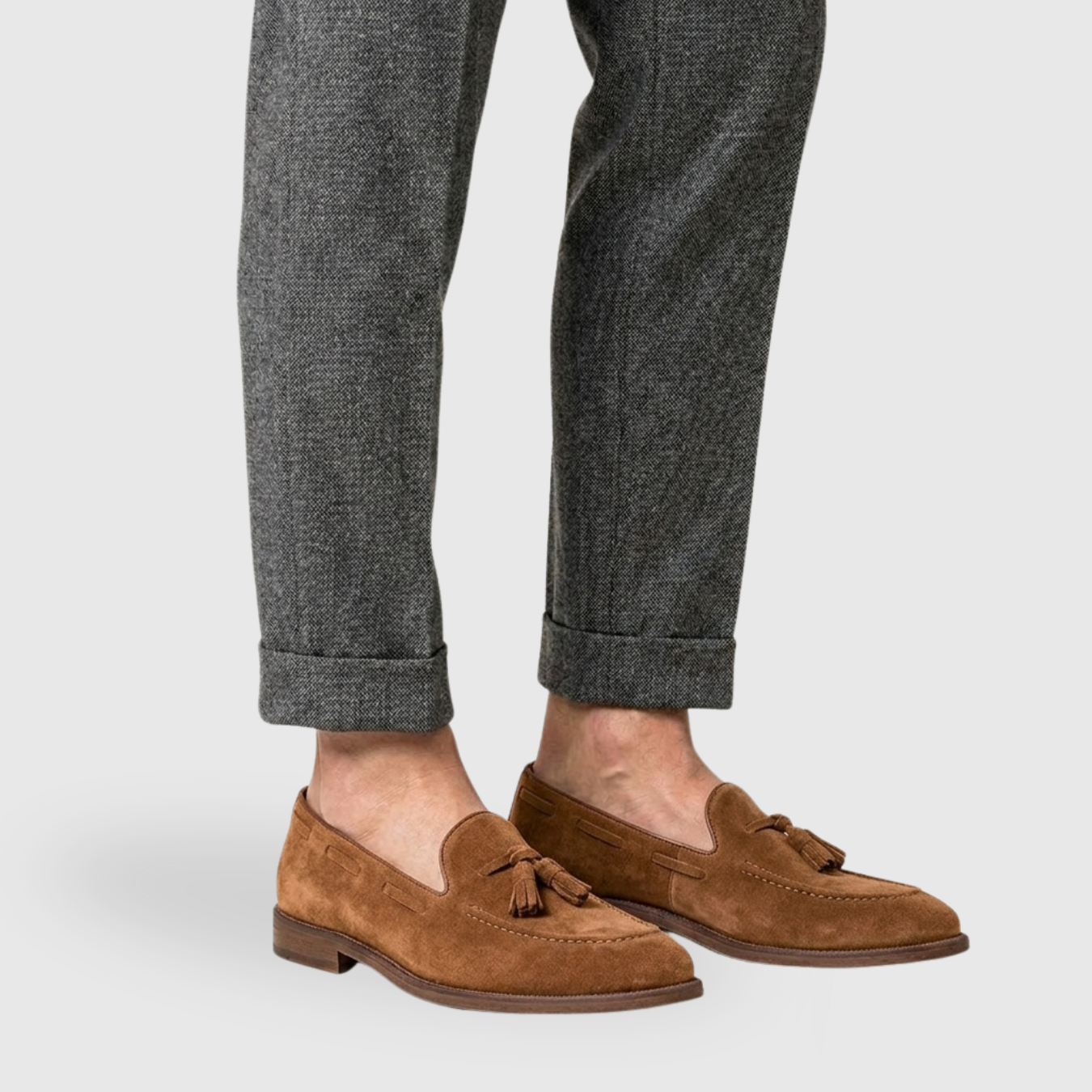 Mocassins homme en cuir nubuck à pampilles slip-on semelle plate