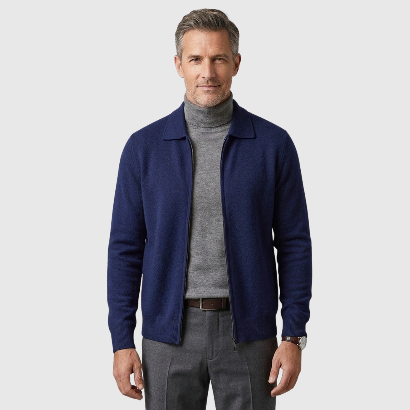 Gilet homme cachemire col chemise maille tricotée fermeture zippée