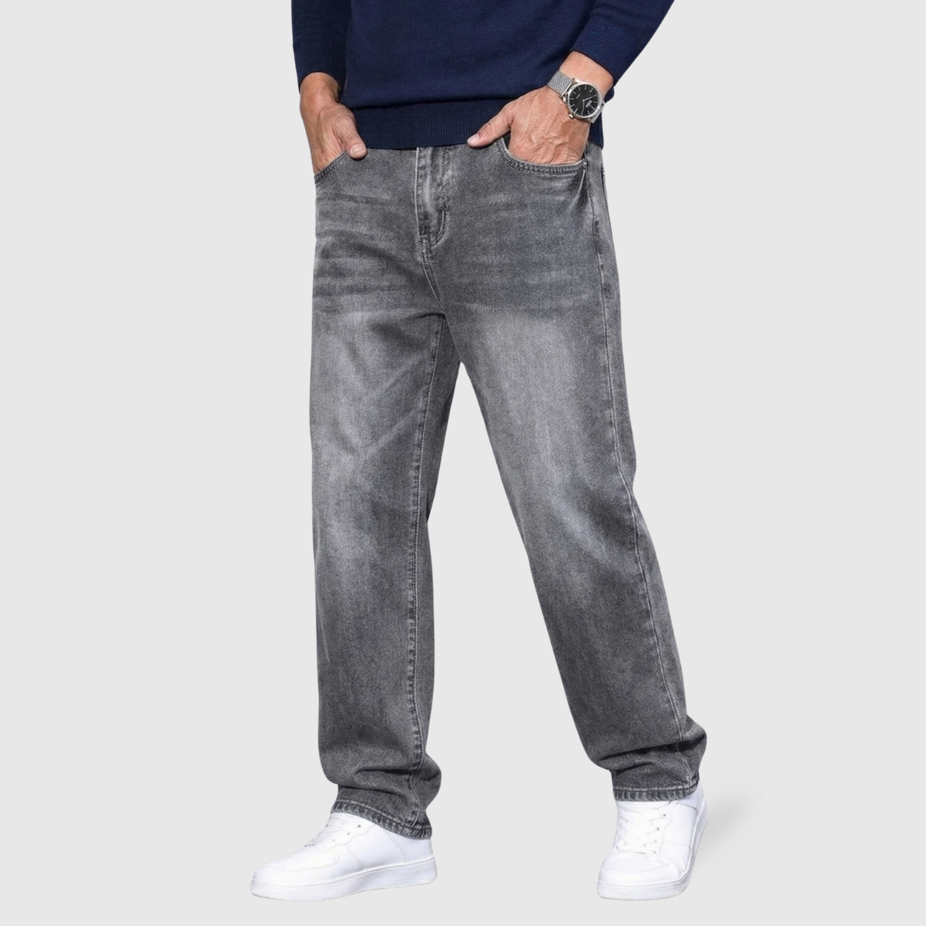 Jean baggy homme coupe large denim taille haute pantalon streetwear